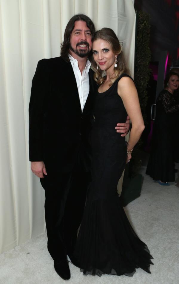 Dave Grohl (L) and Jordyn Blum Grohl at 21st Annual Elton John AIDS Foundation Academy Awards Viewing Party.