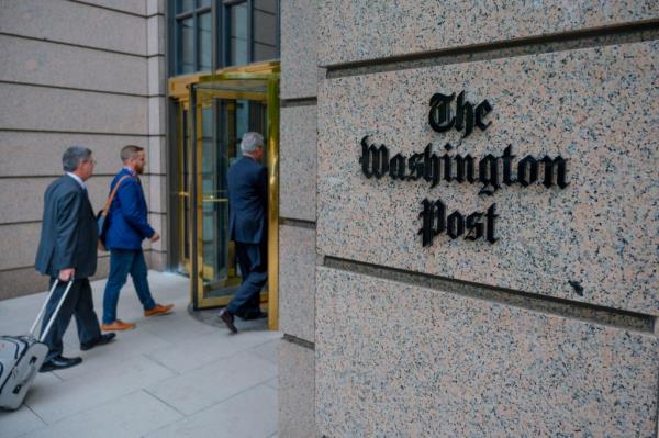 the Washington Post newspaper headquarter is seen on K Street in Washington DC