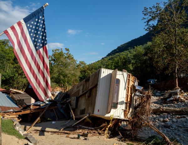 Damage and destruction in downtown  Chimney Rock, North Carolina