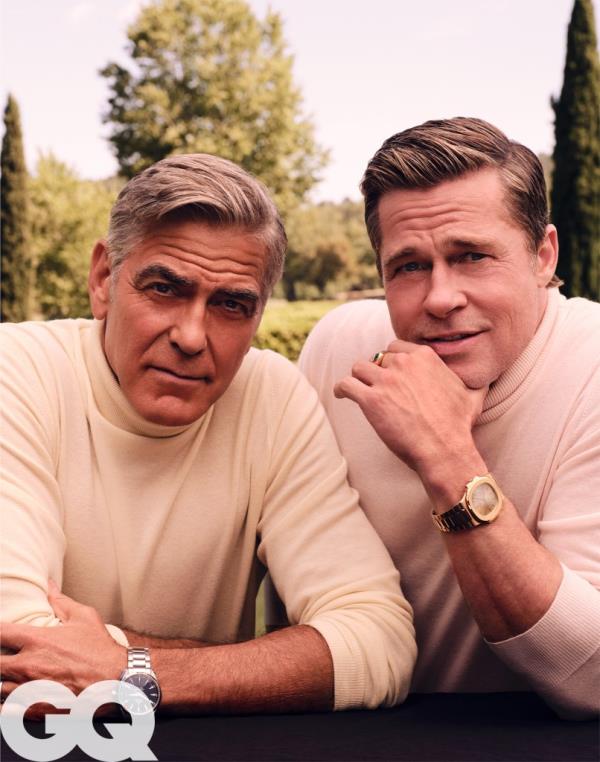 George Cloo<em></em>ney and Brad Pitt smolder in a photo as they look directly to camera. They discussed their careers in an interview with GQ for the magazine's 2024 September Issue.