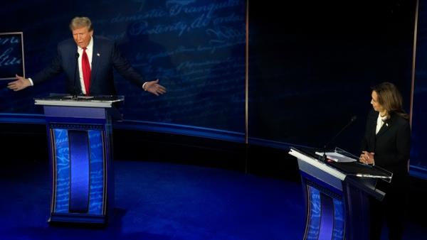 Republican presidential nominee former President Do<em></em>nald Trump and Democratic presidential nominee Vice President Kamala Harris participate during an ABC News presidential debate at the Natio<em></em>nal Co<em></em>nstitution Center, Tuesday, Sept.10, 2024, in Philadelphia.