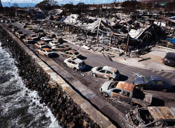 Devastated cars on Maui