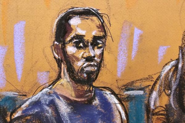 A sketch of Diddy at court in New York City