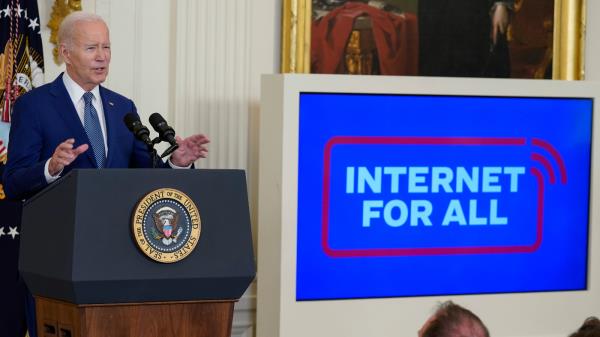 President Joe Biden speaks during an event a<em></em>bout high-speed internet infrastructure in the East Room of the White House, Monday, June 26, 2023, in Washington.