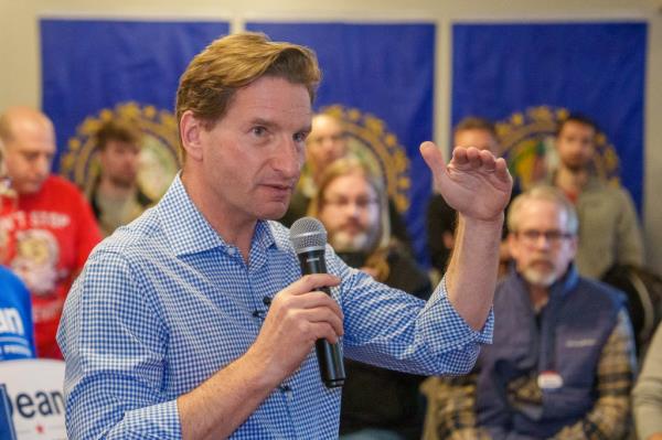 Dean Phillips speaks at his Manchester, New Hampshire office opening.