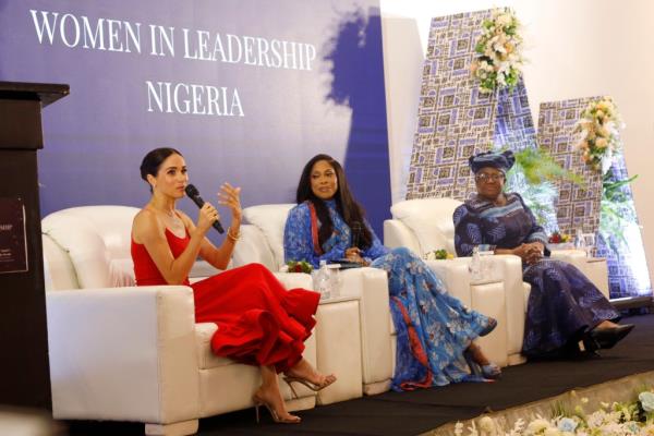 Meghan, Duchess of Sussex speaks at a Women in Leadership event co-hosted with Ngozi Okonjo-Iweala on May 11, 2024 in Abuja, Nigeria. 