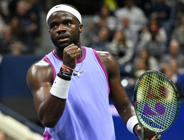 Frances Tiafoe celebrates after his U.S. Open quarterfinal win over  Grigor Dimitrov on Sept. 3, 2024.