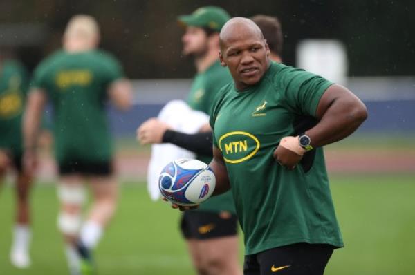 Bo<em></em>ngi Mbo<em></em>nambi during a South Africa training session ahead of their Rugby World Cup France 2023 Final match against New Zealand