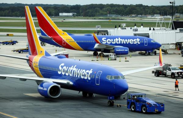  Southwest Airlines airplane taxies from a gate at Baltimore Washington Internatio<em></em>nal Thurgood Marshall Airport on October 11, 2021 in Baltimore, Maryland