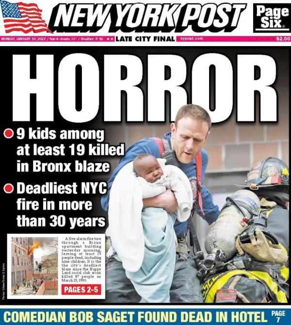 The New York Post cover following the tragic Bronx fire.