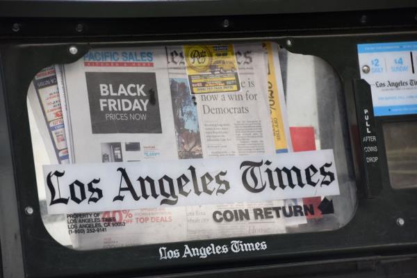 Los Angeles Times newspaper in a vending machine.