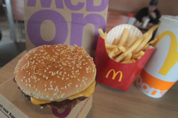 A McDonald's Quarter Pounder with cheese meal.