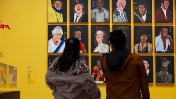 Australia in Colour by Vincent Namatjira on display in the Natio<em></em>nal Gallery of Australia which features a portrait of Gina Rinehart which she is lobbying to have removed from display.