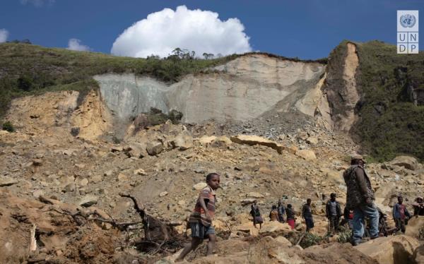 The ground is still moving at the landslide site in Yambali village in Enga province.