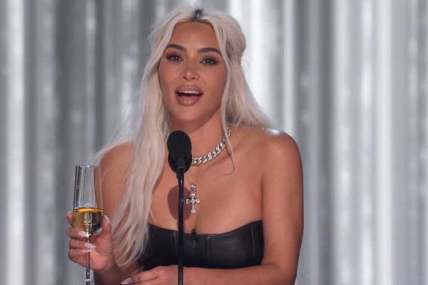 Kim Kardashian makes a toast at 'The Greatest Roast Of All Time: Tom Brady' Netflix special on May 5