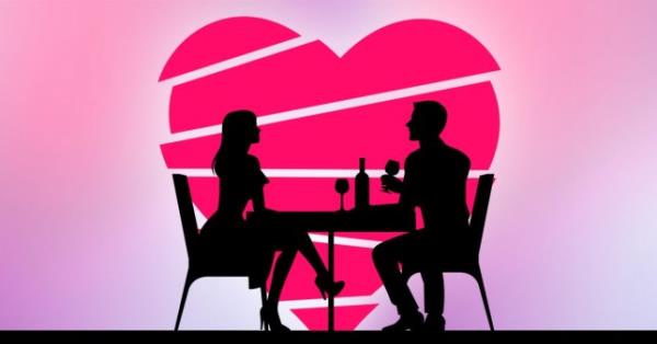 Illustration of a man and woman sitting down with a heart in the background