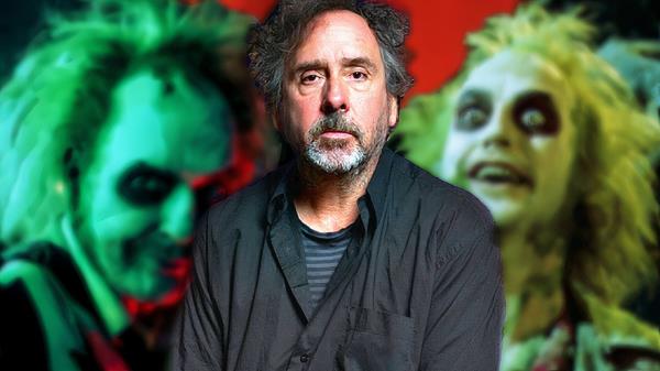 Tim Burton with images of Beetlejuice