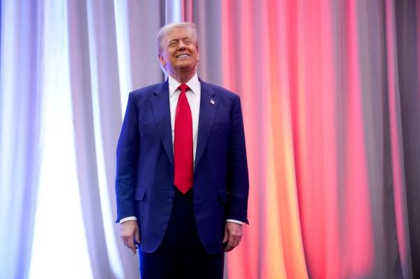 President-elect Do<em></em>nald Trump arrives at a House Republicans Co<em></em>nference meeting at the Hyatt Regency on Capitol Hill on November 13, 2024 in Washington, DC. 