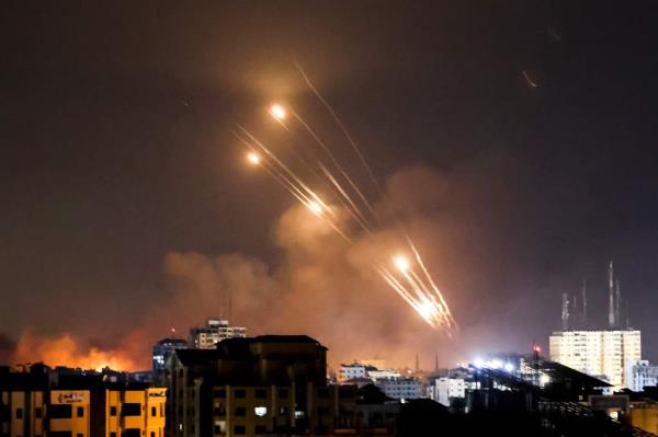 Rockets fly during the assault on Israel. 