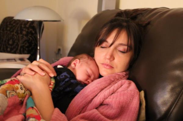 Beeston with her son Henry. She began to experience symptoms of post-natal psychosis a few days after his birth.