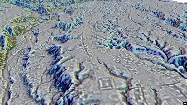 This image produced with laser measuring shows complexes of rectangular platforms arranged around low squares in Ecuador's Upano Valley. Archaeologists have found a cluster of lost cities in the rainforest, according to a paper published Jan. 11, 2024, in the journal Science.