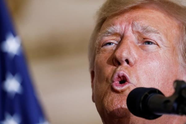 Former President Do<em></em>nald Trump delivers remarks on the day of his court appearance in New York after being indicted by a Manhattan grand jury