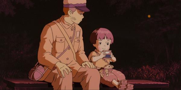 Grave of the Fireflies Seita and Setsuko sitting together during the night in Grave of the Fireflies.