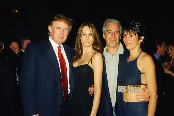 Ghislaine Maxwell and Jeffrey Epstein with Do<em></em>nald and Melania Trump in 2002.